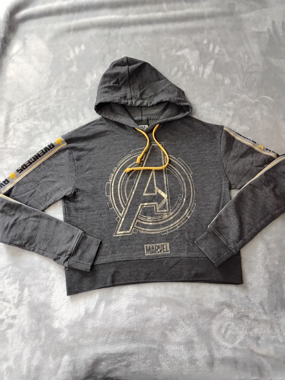 Marvel Women's Charcoal Gray Hoodie with Yellow Drawcords